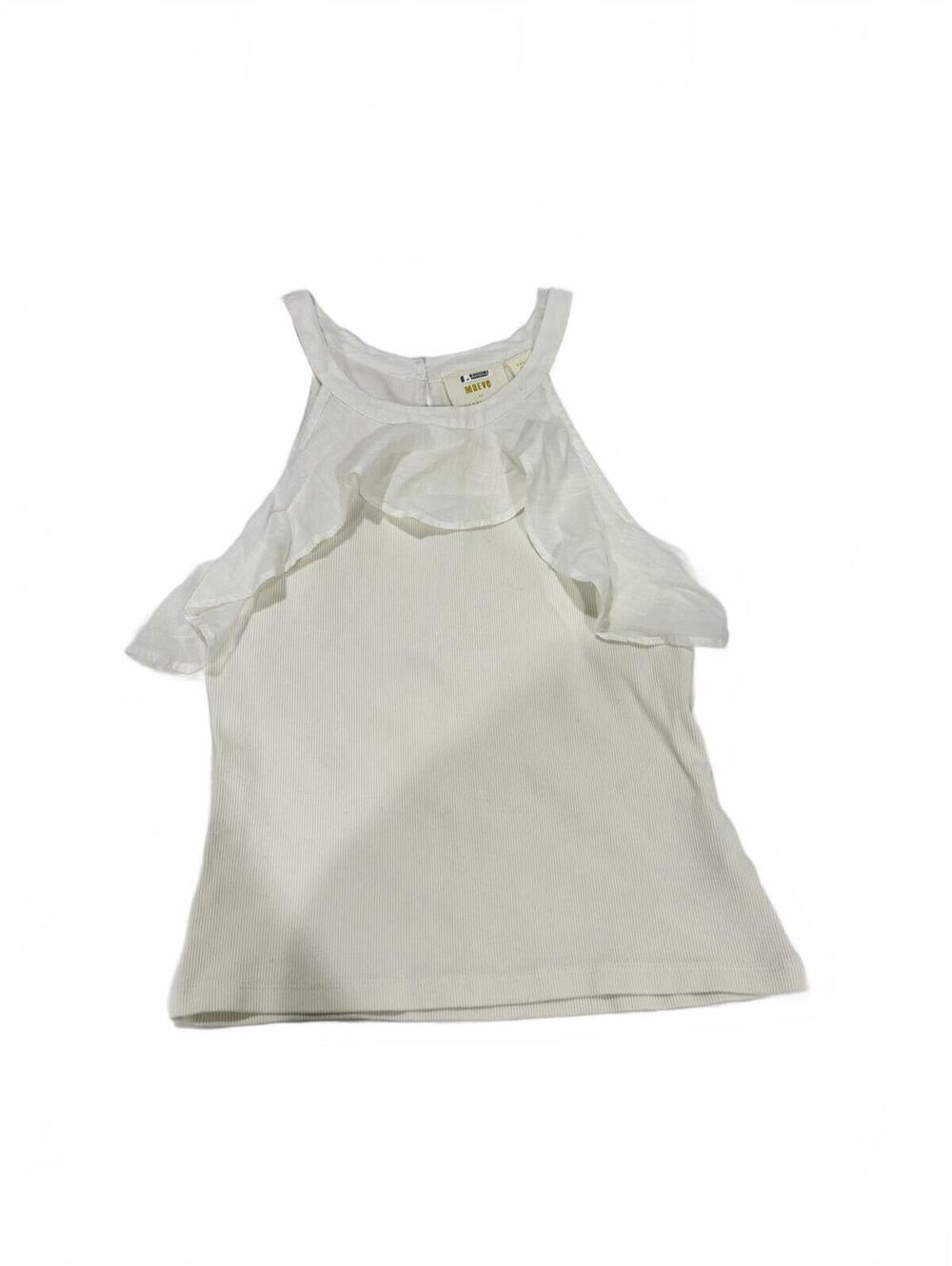 Maeve Anthropologie White Ribbed Ruffle Halter Tank Small - Picture 2 of 9